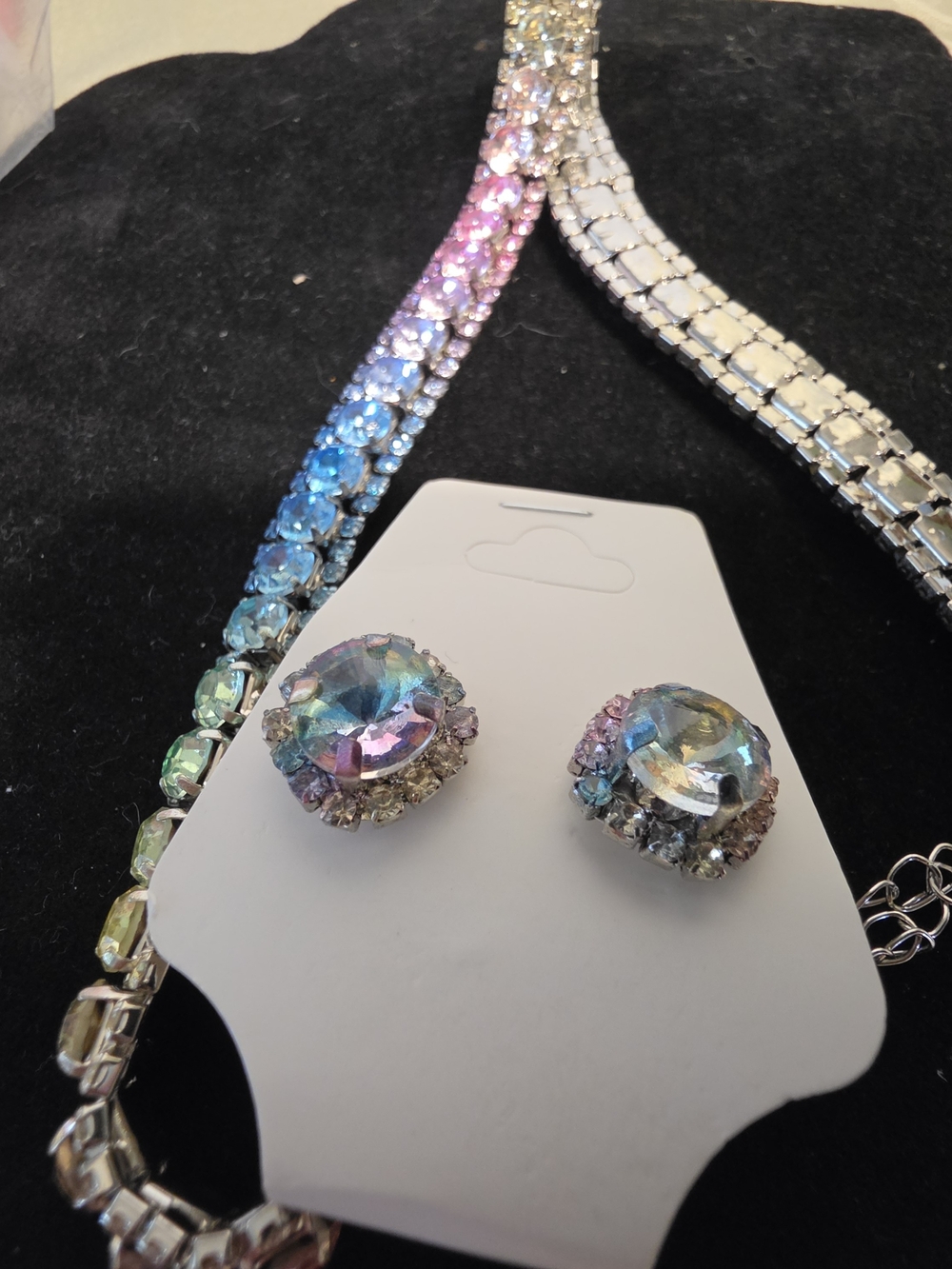 #1427. Iridescent Multicolor Crystal Stud Earrings & Necklace